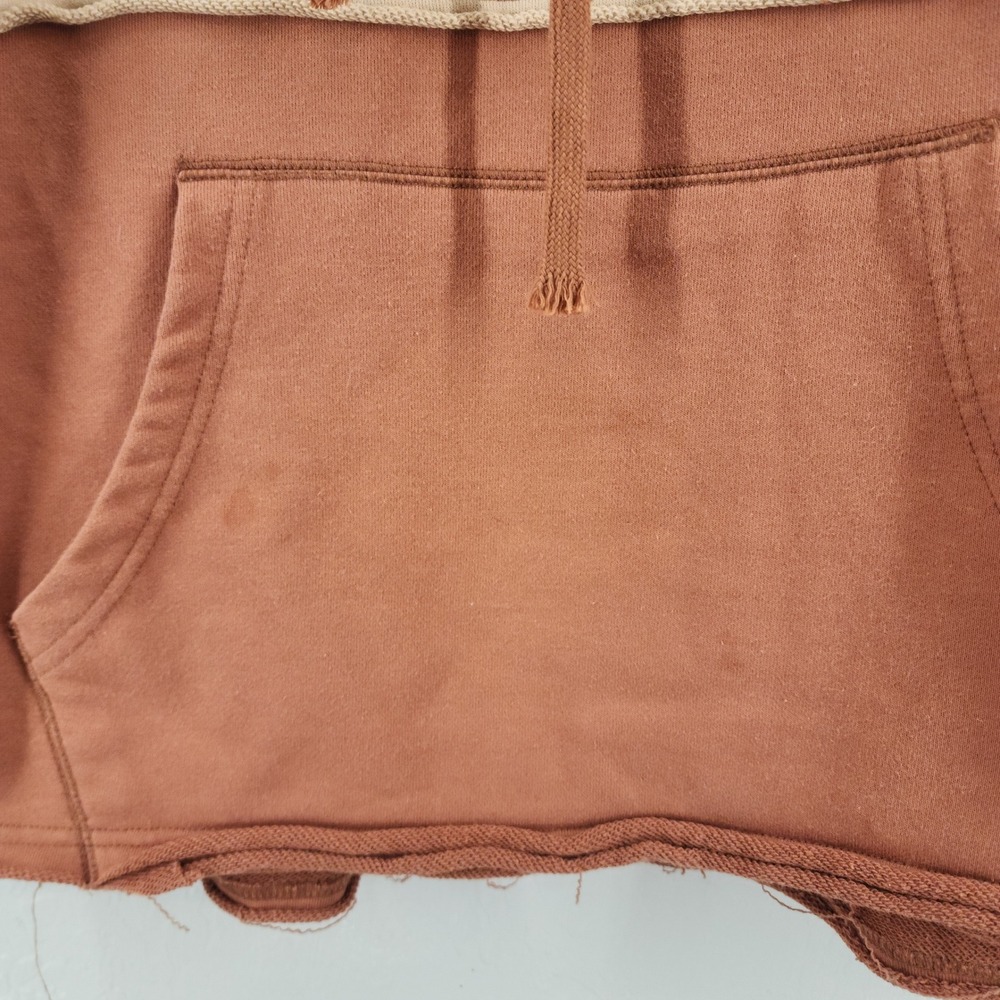 BKE Small | Womens Rust Brown Cream Colorblock Raw Hem Hoodie Sweatshirt - Picture 5 of 5